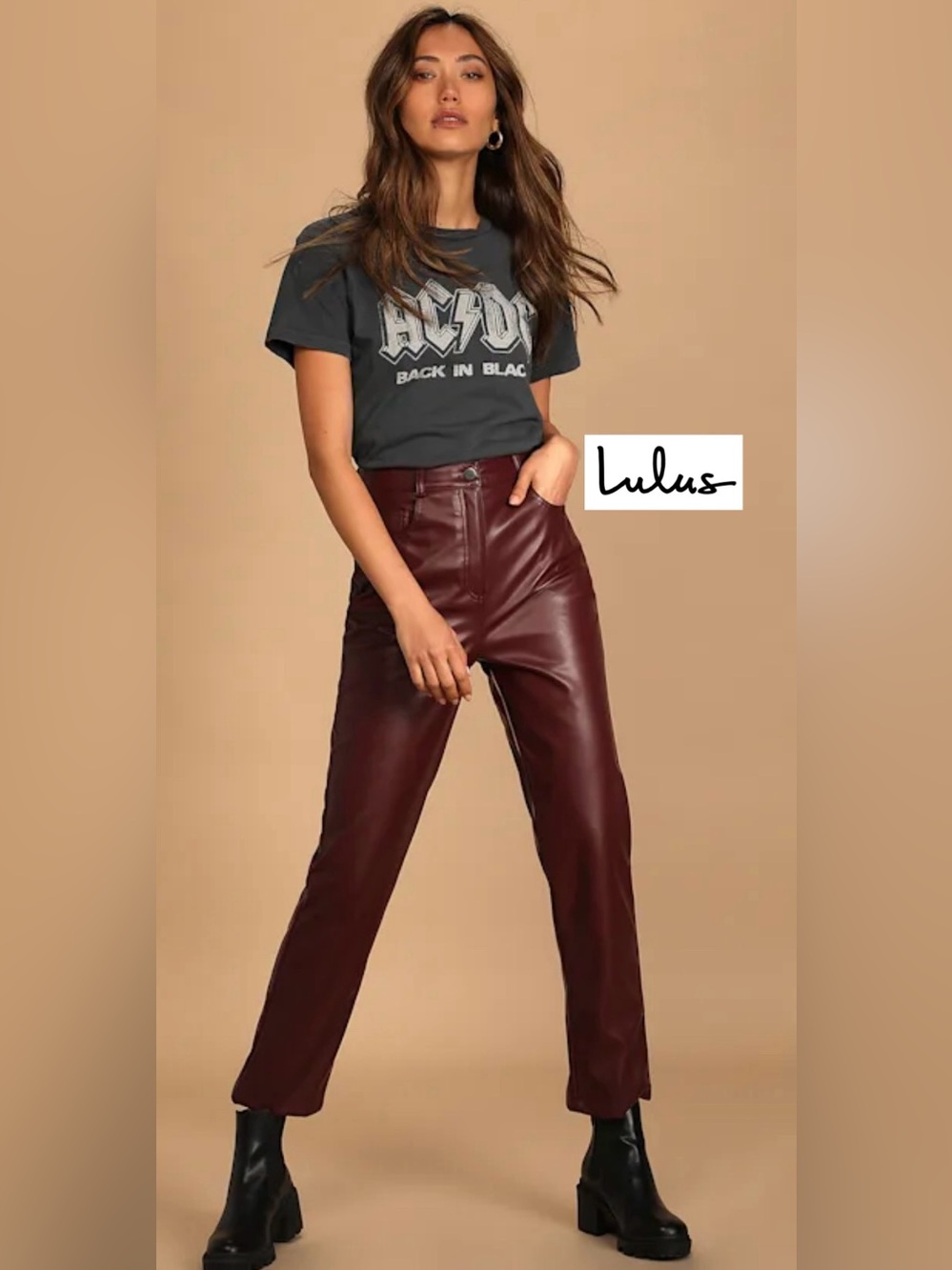 Lulu's Faux Leather Pants in Deep Burgundy